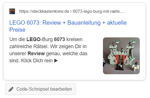 Das Bild zeigt ein optimiertes Snippet für die Google-Suche.