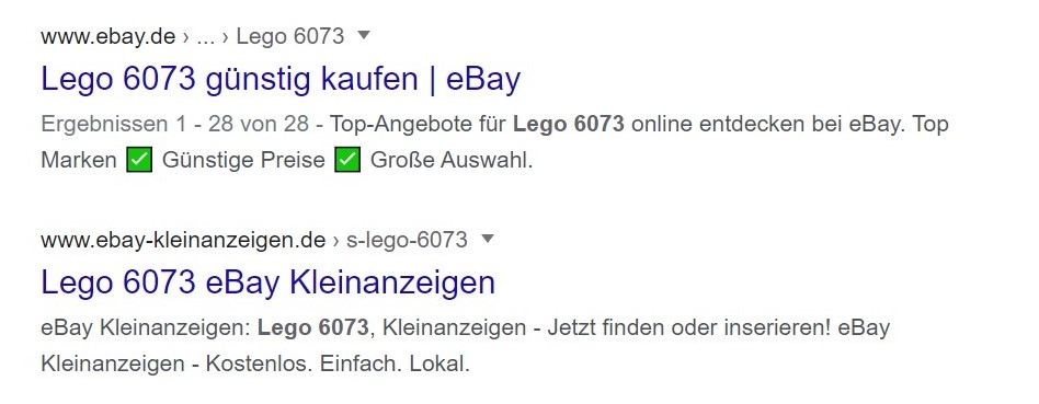 Das Bild zeigt zwei optimierte SERP-Snippets als Beispiel und Vorbild.